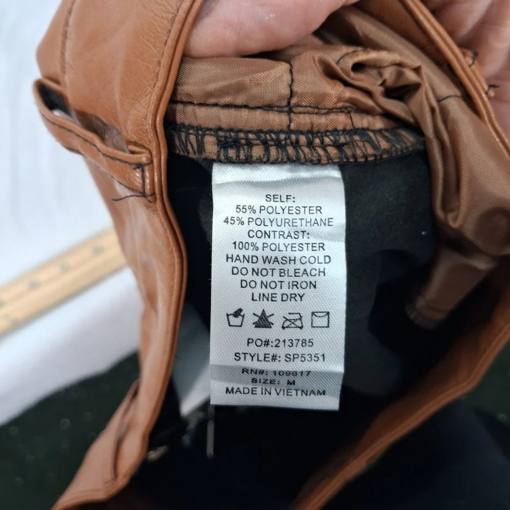 Shinestar Pants Womens Medium SP5351 Brown Vegan Leather Straight Leg NEW - Picture 3 of 9